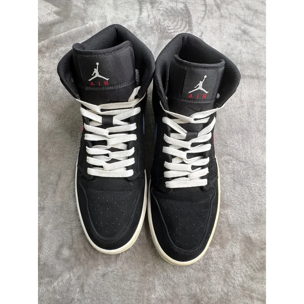 Air Jordan 1 Mid Multicolor Swoosh Black Mens 10 Basketball Shoes 554724-065